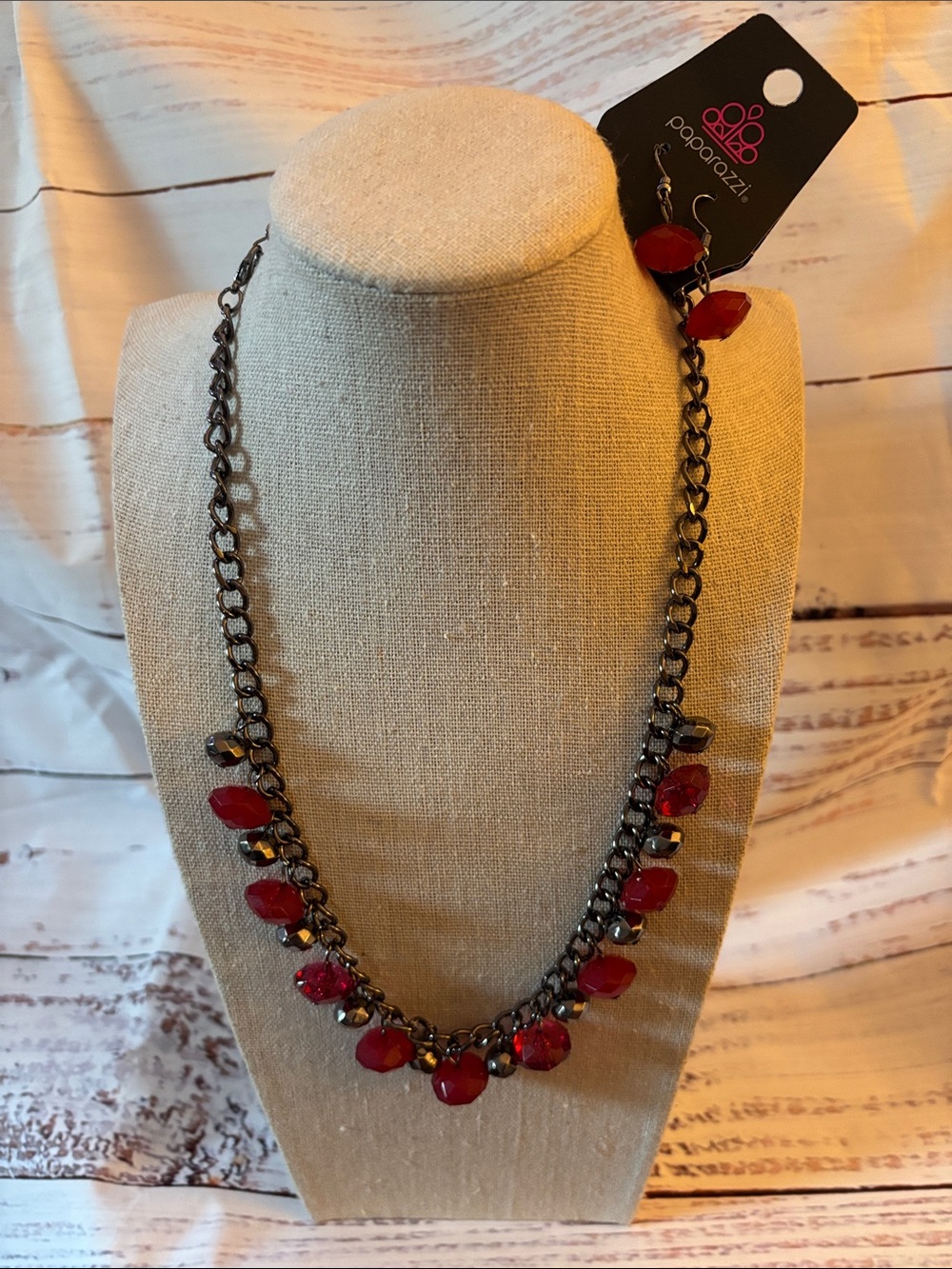 paparazzi Red Faceted Pendant Necklace with Oxidized Chain